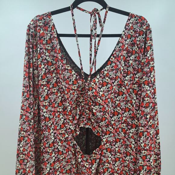 Sanctuary Dress 20W Floral Chiffon Halter Neck Long Sleeve Cutout Midi Red‎ NWT - Picture 9 of 14